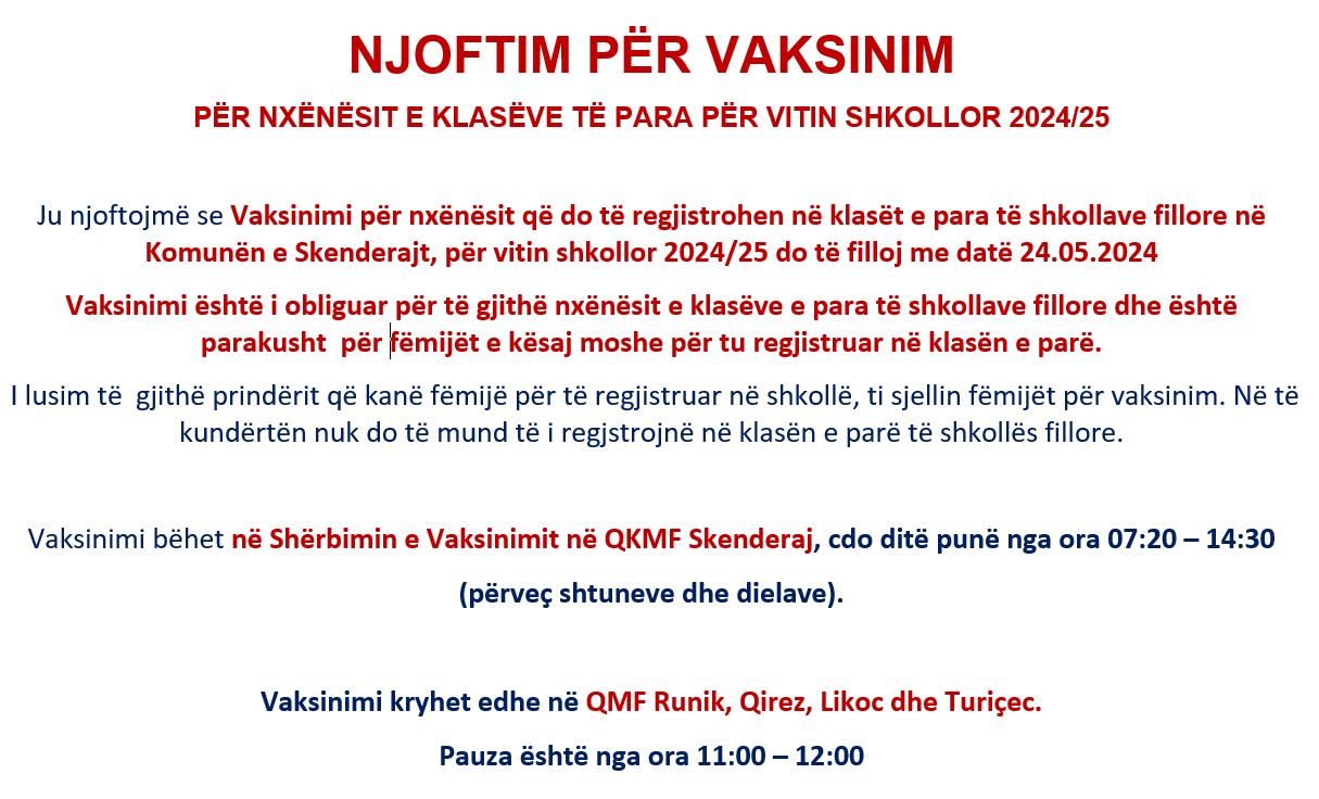 Njoftim Për Vaksinim