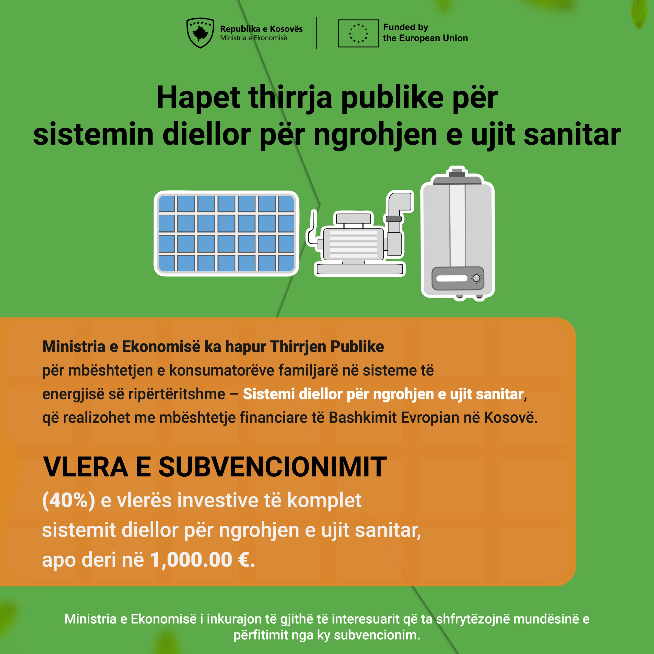 Otvoren je poziv za podršku porodičnim potrošačima u sistemima obnovljivih izvora energije – Solarni sistem za zagrevanje sanitarne vode