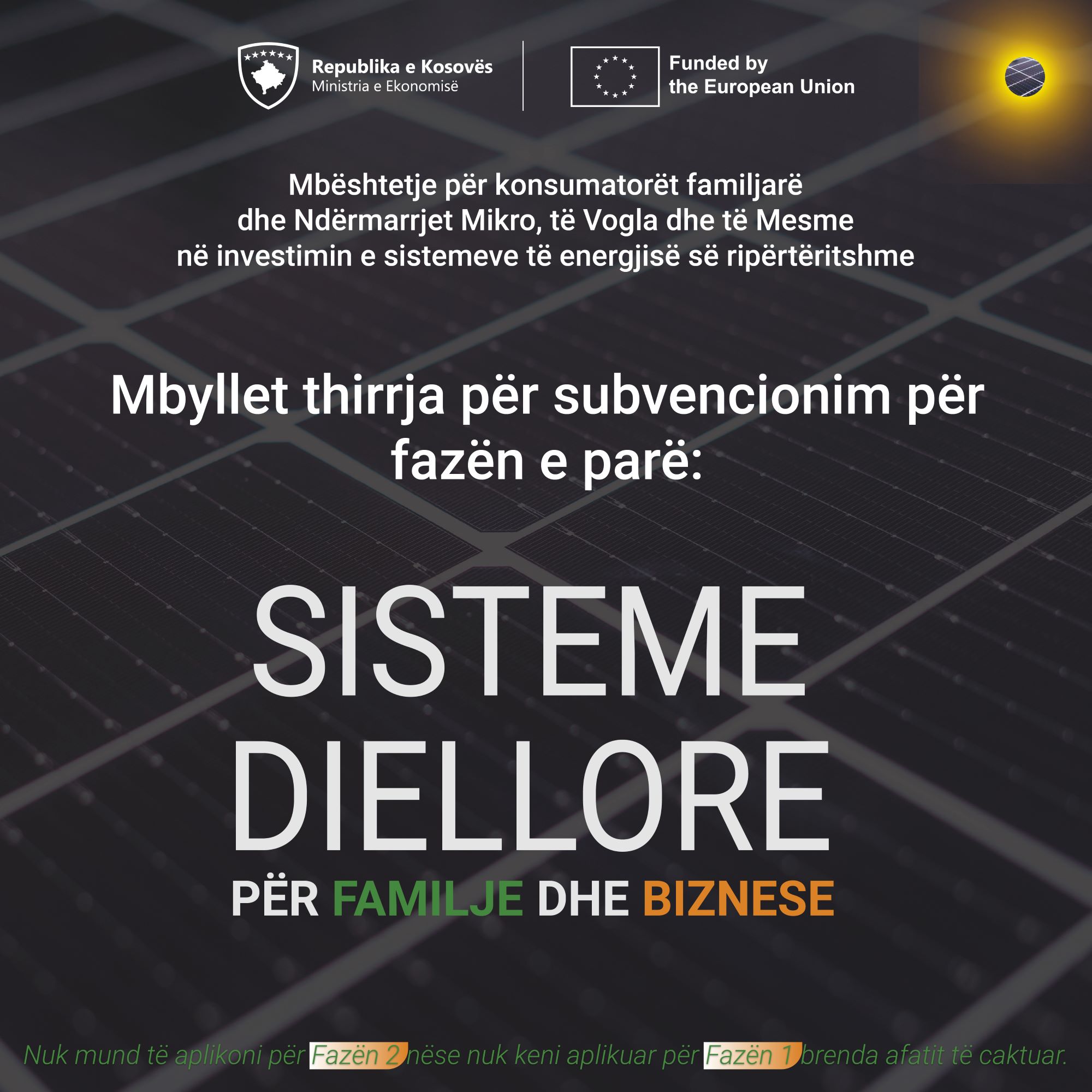 Zatvoren poziv za subvencioniranje za solarne fotonaponske sisteme